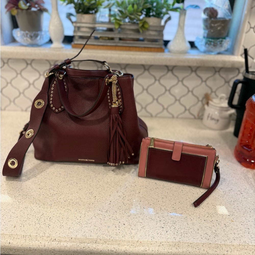 Elegant Burgundy Handbag and Wallet Set